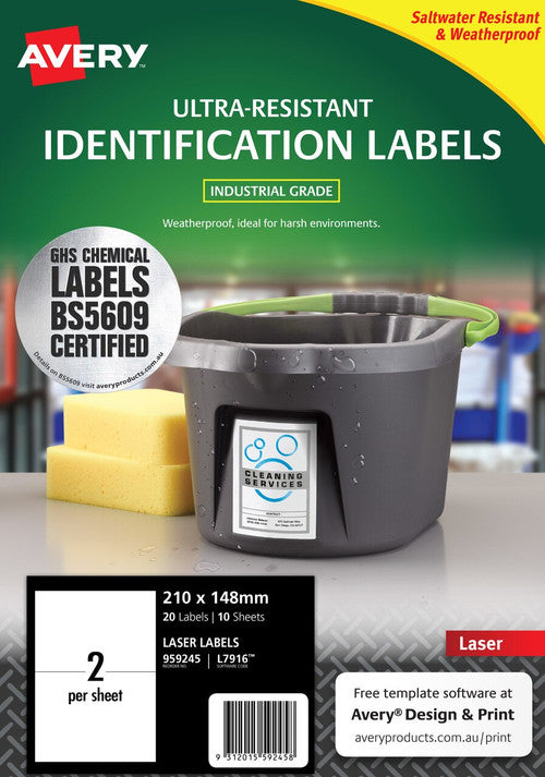 Avery Ultra Heavy Duty Labels L7916 210 x 148mm 10 Pack 2UP
