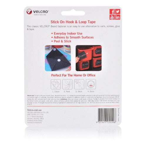 Velcro Brand Stick On Hook and Loop Tape Rectangles 25mm x 50mm White Pack of 6