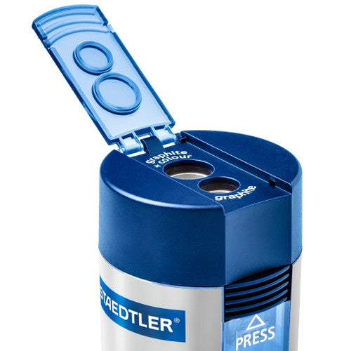 Staedtler Double Hole Tub Sharpener with Metal Sharpener Insert for Standard Sized Graphite Pencils 512 001