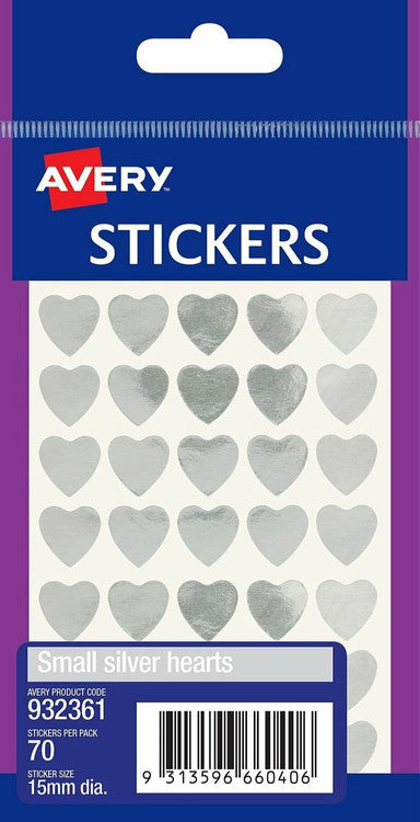 Avery Silver Multi-Purpose Stickers Small Hearts 70 Pack