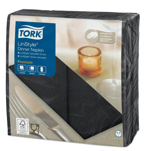 Tork Premium Linstyle Black Dinner Napkin 1/8 Folded Carton of 12