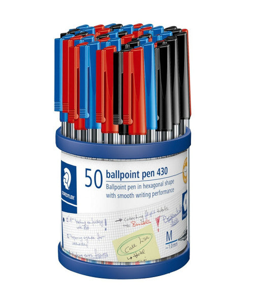 Staedtler 430MASCP50 Stick 430 Ballpoint Pen Medium Assorted Cup of 50