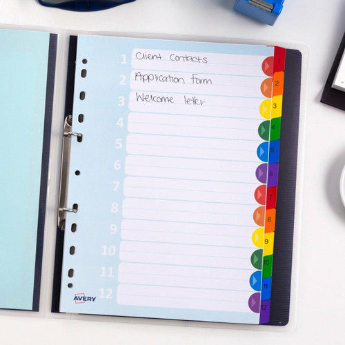 Avery Divider Mylar 1-12 Index Tabs A4 Rainbow