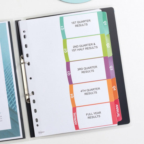 Avery Customisable Table of Contents Dividers Quarterly Tabs Landscape Portrait Ready Index 922000 L7411-5