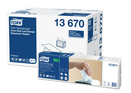 Tork Xpressnap Extra Soft Leaf Design Dispenser Napkin 2 Ply N4 White Carton of 8