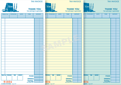 Zions 22T Carbonless Triplicate Restaurant Docket Book
