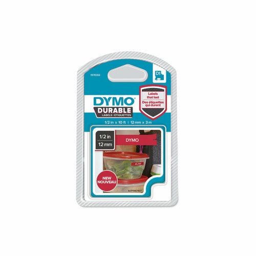 Dymo D1 durable label tape 12mm white on red high visibility safety critical labelling for harsh environments