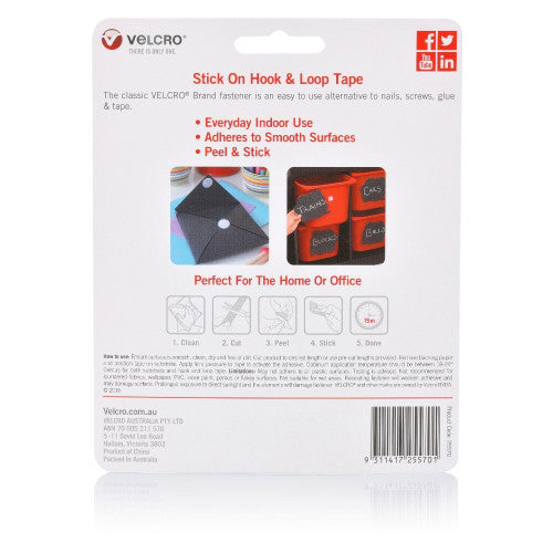 Velcro Brand Stick On Hook and Loop Tape 25mm x 1m Black Roll