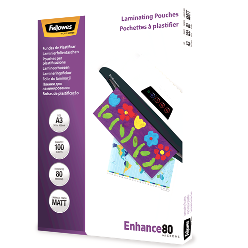 Fellowes Matt A3 80 Micron Laminating Pouch Pack 100