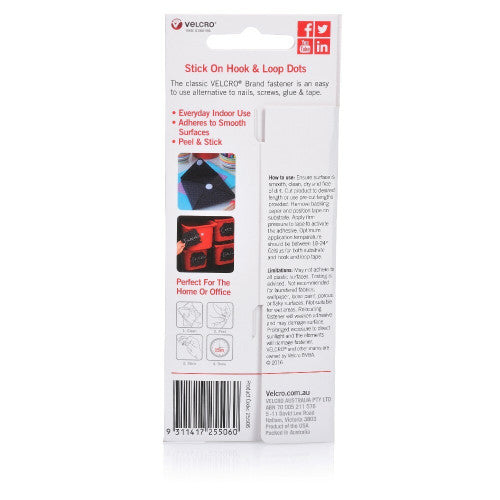 Velcro Brand Stick On Hook and Loop Dots 16mm White Pack of 15