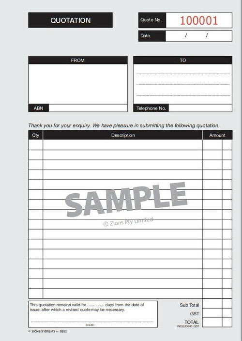 Zions Small Business Essentials Quotation Book A5