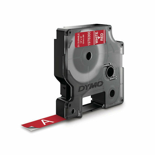 Dymo D1 Durable Label Tape 12mm White on Red