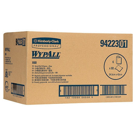 WypAll X60 Small Roll Wiper Blue 80 Wipers Box of 6