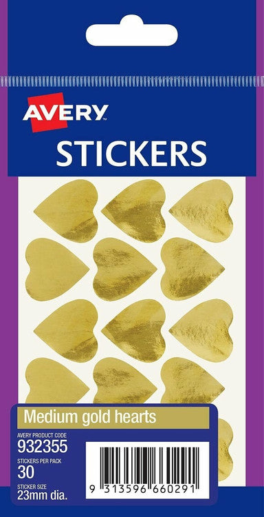 Avery Gold Multi-Purpose Stickers Medium Hearts 30 Pack