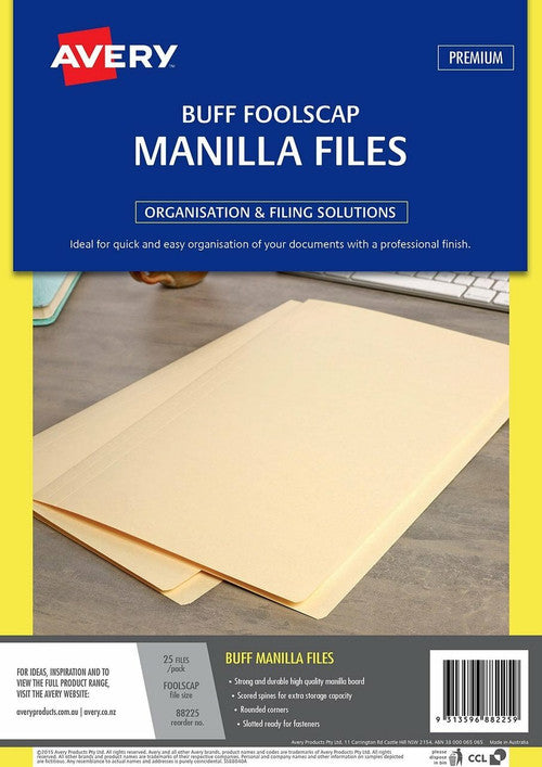 Avery Manilla File Foolscap Buff Pack of 25 Files