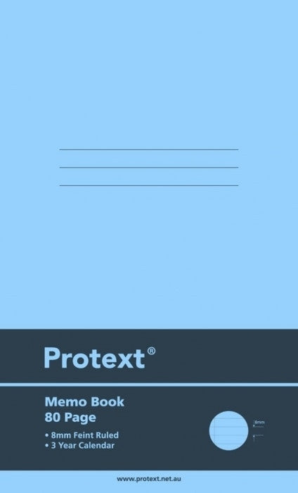 Protext Memo Book 165x100mm 80 Page Ruled Polypropylene Cover Assorted Colours Pack 20 — open pages showing ruling