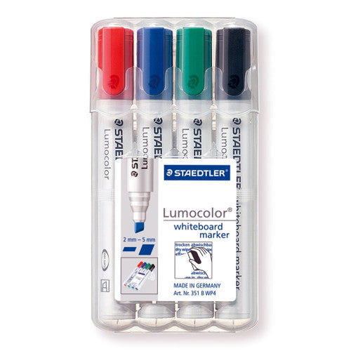 Staedtler Lumocolor Non-Permanent Chisel Tip Whiteboard Marker Wallet of 4 351 B WP4