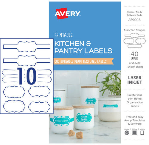 Avery Textured White Kitchen and Pantry Labels AE9008 Assorted 40 Pack 10UP