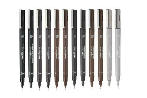 Uni Pin Fineliner Drawing Pen Assorted Wallet of 12