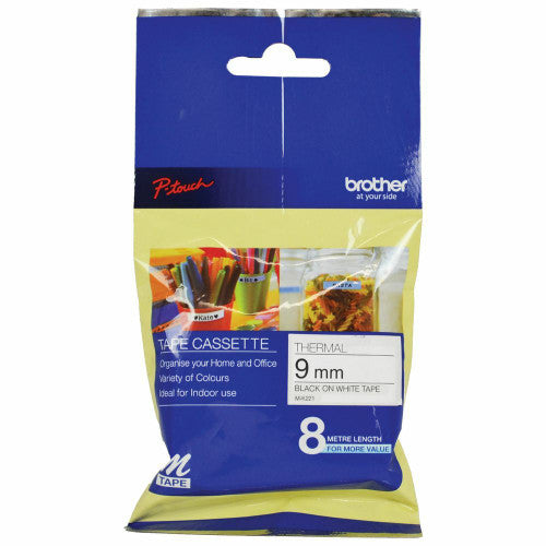 Brother Cassette Thermal Tape MK221 9mm x 8m Black on White
