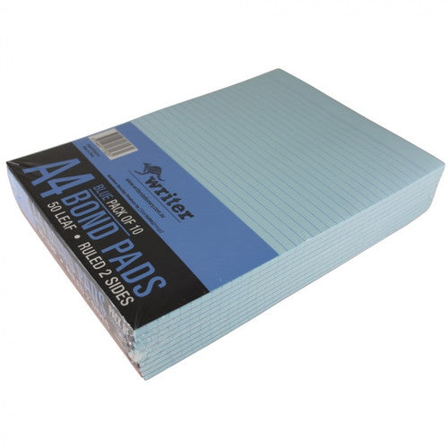 Writer Premium Bond Pad Ruled A4 Blue 50 Leaf Double Sided Pack of 10
