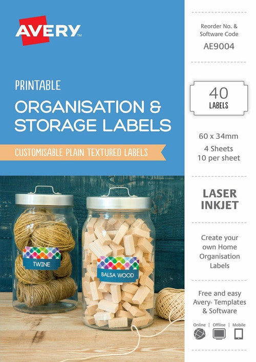 Avery Textured White Organisation and Storage Labels AE9004 60 x 34mm 40 Pack 60x3