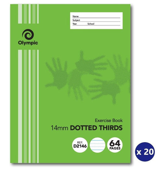 Olympic Exercise Book 64 Pages 14mm Dotted Thirds Stapled Pack of 20