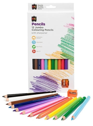 EDUCATIONAL #JUMBOLS COLOURS JUMBO WASHABLE COLOURING PENCILS  WITH SHARPENER - PACKET OF 12