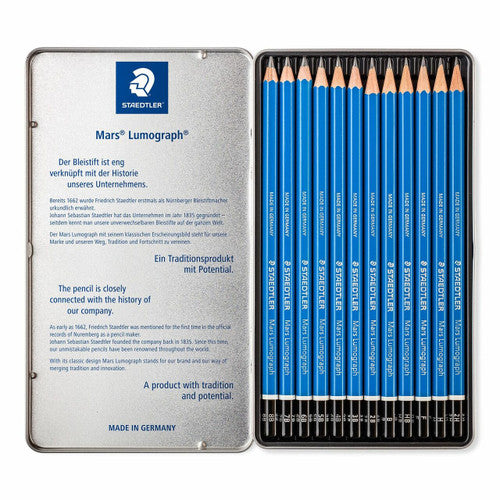Staedtler Mars Lumograph Tin of 12 Sketching Pencils 100 G12 S