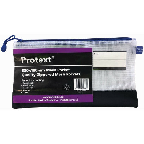 Protext Mesh Pouch 330x180mm Zipper Closure Note Card Holder Assorted Colours Pack 20 — front view
