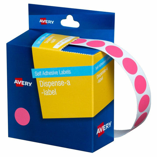 Avery Pink Dispenser Labels Circle 14mm 1050 Pack