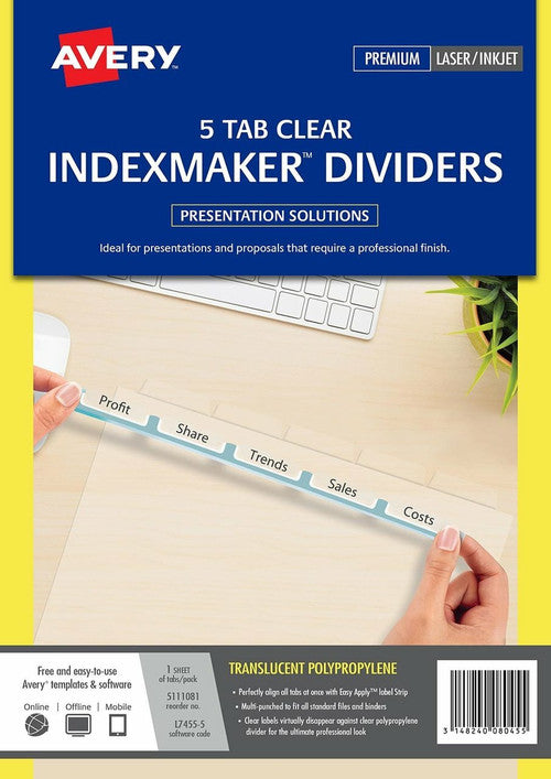 Avery Dividers IndexMaker L7410-5 5 Tab Clear