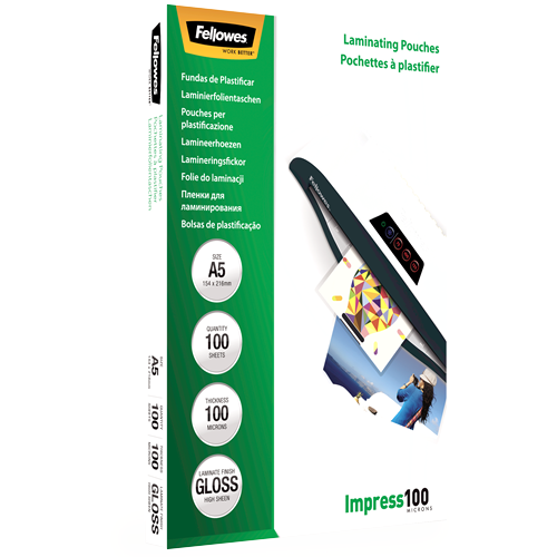 Fellowes Glossy A5 100 Micron Laminating Pouch 100 Pack