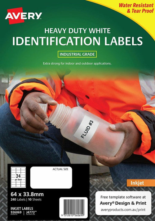 Avery Durable Heavy Duty Labels J4773 240 Pack 63.5 x 33.9mm 24UP