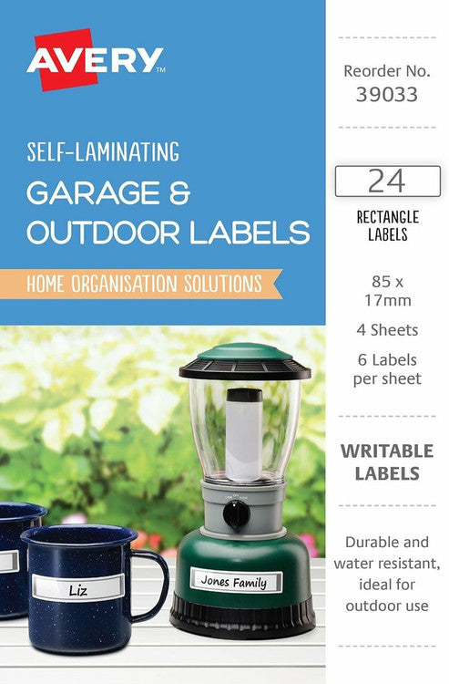 Avery Self Laminating Rectangle Garage and Outdoor Labels 85 x 17mm 24 Pack