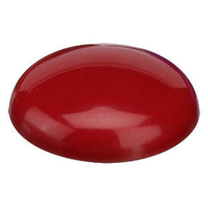 Close up of a single glossy red Quartet magnetic button, a round dome seen from a low angle, for QTTMB2100. It is not drawn to scale.