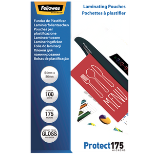 Fellowes Glossy 175 Micron Laminating Pouches 54x86mm 100 Pack