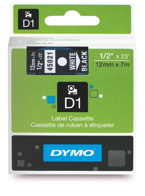 Dymo D1 Label Tape 12mm x 7m White on Black