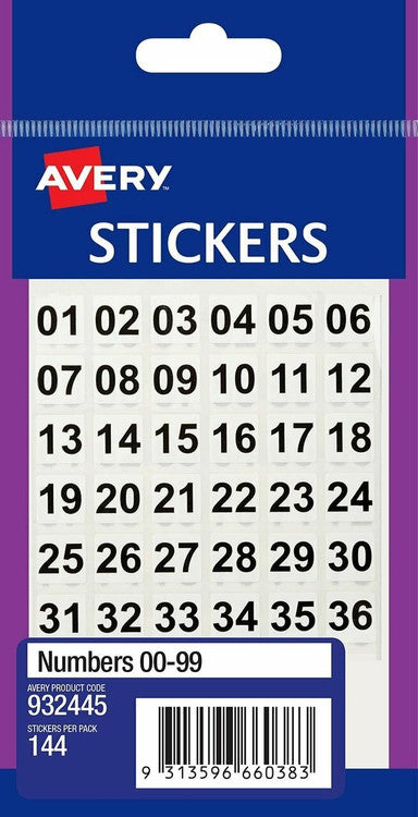 Avery Multi-Purpose Stickers Numbers 00 to 99 144 Pack