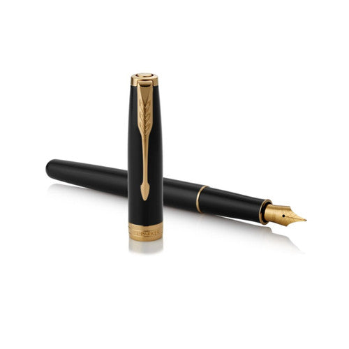 Parker Sonnet Fountain Pen Black Lacquer and Gold Trim Medium Nib