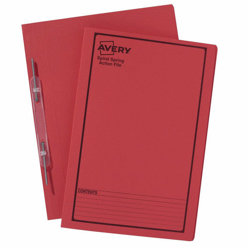 Avery Red Spiral Spring Action File Black Print Foolscap 5 Pack