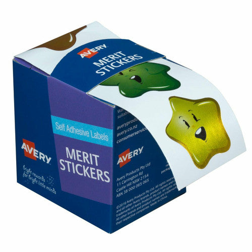 Avery Merit Stickers Star Face 30mm Metallic Assorted Colours Pack 50
