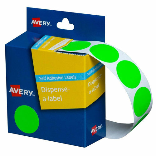 Avery Fluoro Green Dispenser Labels Circle 24mm 350 Pack