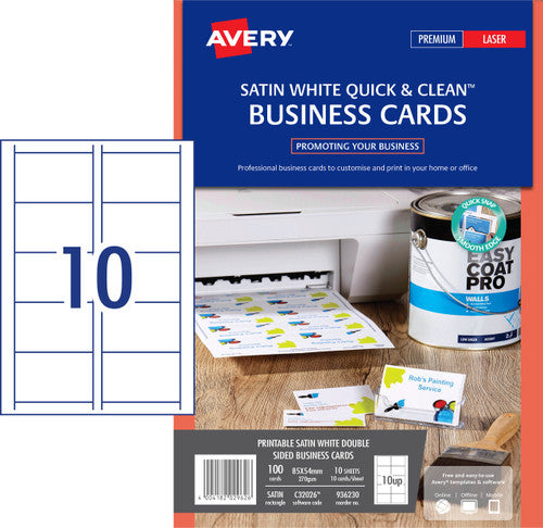 Avery White Quick and Clean Double Sided Colour Laser Business Card Satin 270gsm 10UP