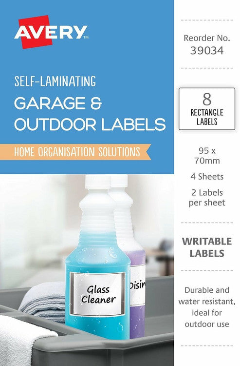 Avery Self Laminating Rectangle Garage and Outdoor Labels 95 x 70mm 8 Pack