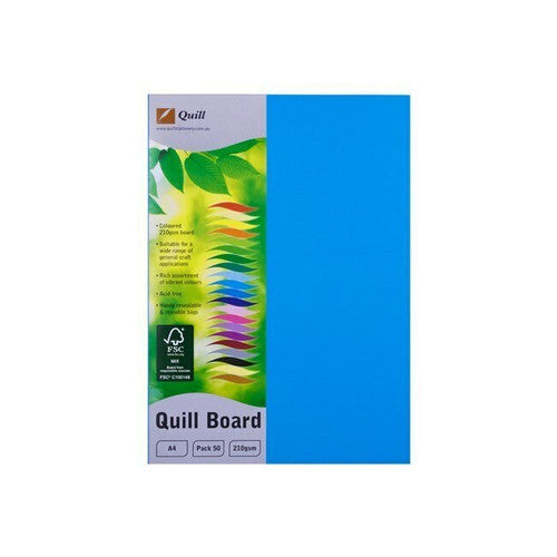 Quill Coloured Board 210gsm A4 Marine Blue Pack of 50
