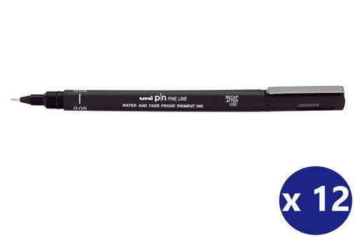 Uni Pin Fineliner 0.05mm Drawing Pen Black Box of 12