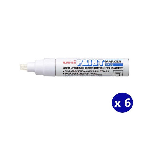 Uni Paint Permanent Marker 8mm Bold Chisel Tip White Box of 6