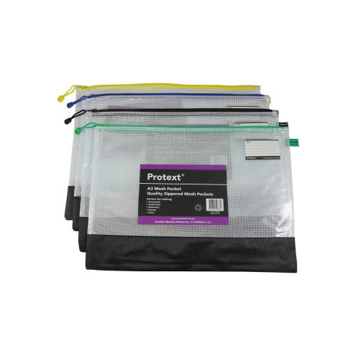 Protext Mesh Pouch A3 with Note Card Holder Assorted Zipper