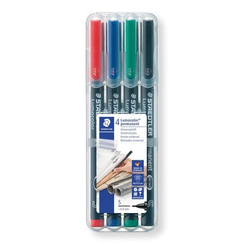 Staedtler Lumocolor Permanent Pen Superfine Assorted Wallet of 4 313 WP4